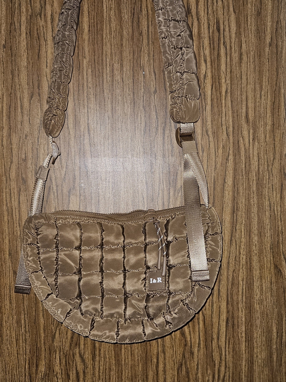 I&R Quilted Crossbody Bag in Taupe Brown